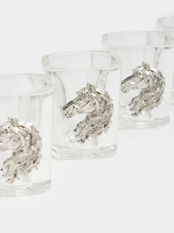 Drinking glass, 60 ml, 4 pcs, on a stand, glass/metal/wood, Horse, Lux elements decor, image-3