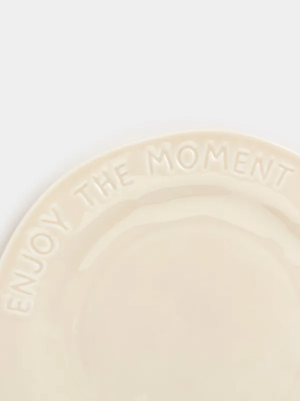 Dinner plate, 27 cm, porcelain P, milky, Enjoy the moment, Crumple words, image-3