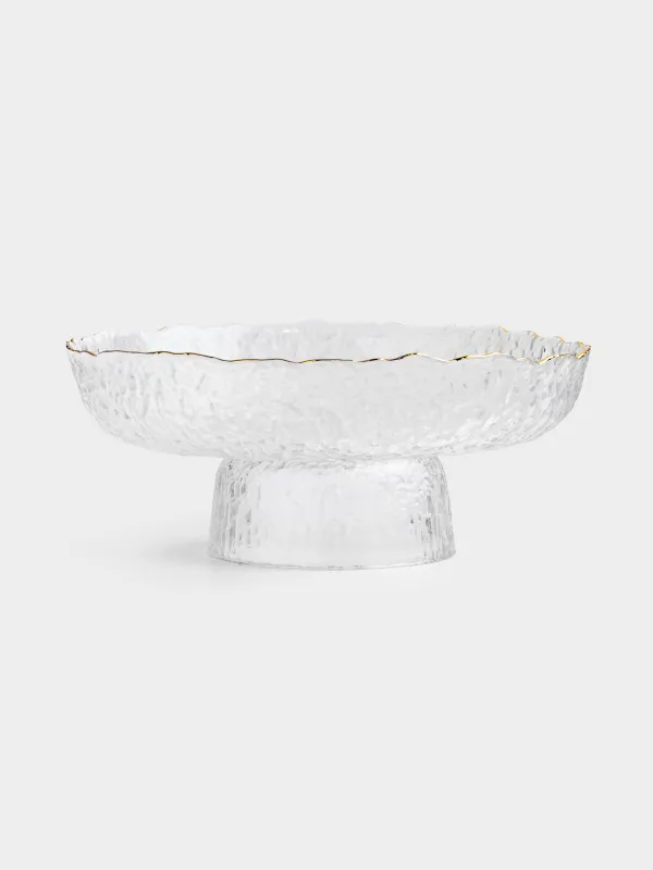 Fruit bowl, 20x8 cm, on a leg, glass, with golden edging, Nautilus gold, image-0