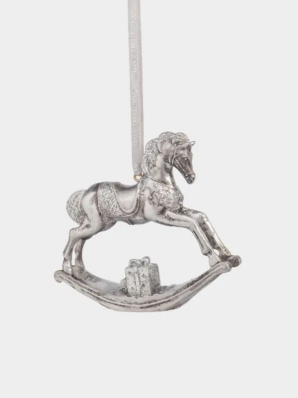Christmas tree toy, 9 cm, polyresin, golden white, Rocking horse, Figure christmas, image-2