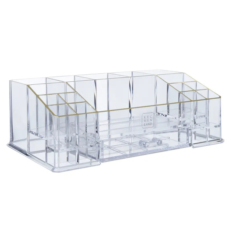 Organizer for cosmetics, 28x10 cm, 15 otd, with drawer, plastic, gold edging, Dorado