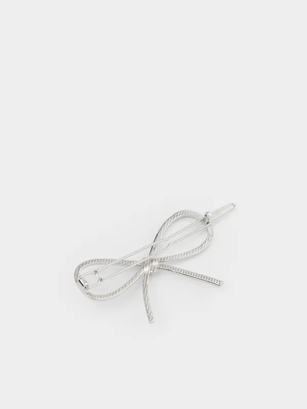 Hair clip, 7 cm, for children, metal, silver, Bow, Hair silver, image-2