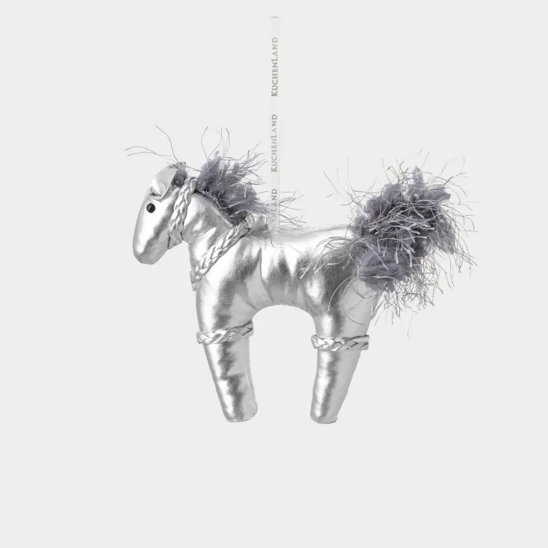Christmas tree toy, 19x14 cm, polyester, Silver, Horse, Figure Christmas Fuzz
