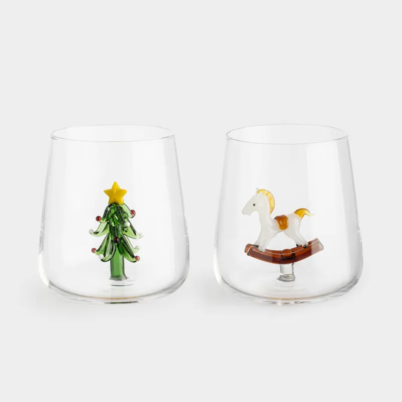 Glass, 10 cm, 400 ml, 2 pcs, glass B, Christmas Tree / House, Shape