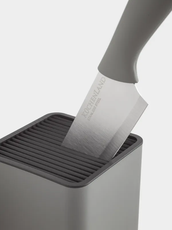 Knife set, 5 pr, in stand, steel / plastic, grey, Grey steel, image-7