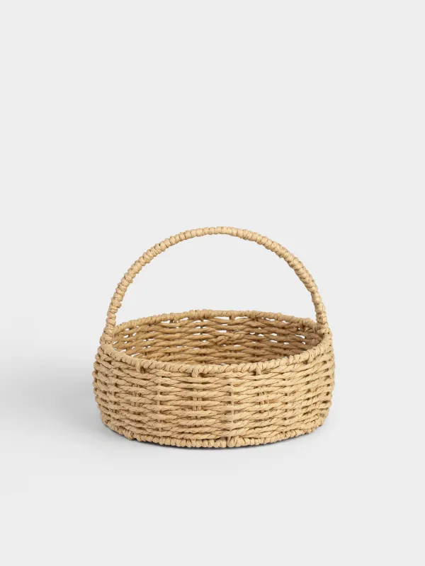 Storage basket, 17x21 cm, wicker, with handle, cellulose, Oval, Braided, image-0