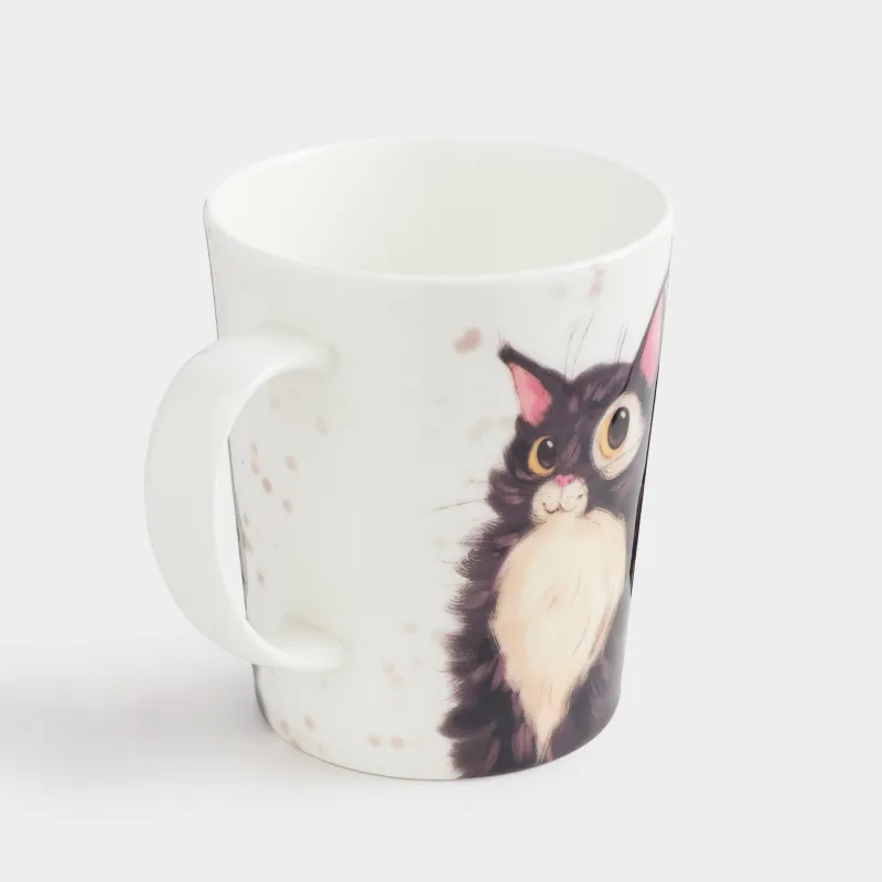 Mug, 350 ml, Porcelain F, white, Fluffy cat, Cat, image-1