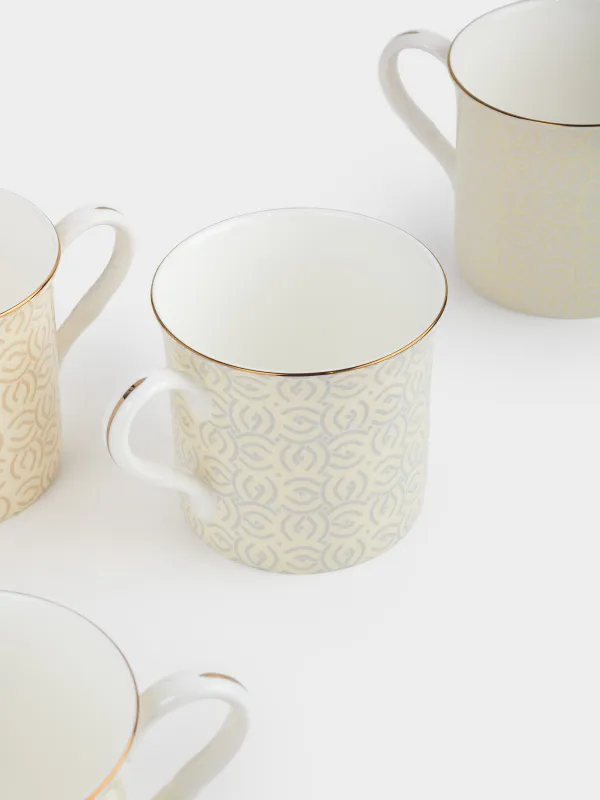 Mug, 330 ml, 4 pcs, porcelain F, mix, with golden edging, Patterns, Geometry, image-3