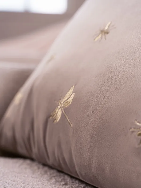 Decorative pillow, 45x45 cm, corduroy, light beige, Dragonflies and beetles, Bugs, image-6