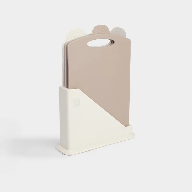 Cutting board, 31x20 cm, 3 pcs, in a stand, plastic, beige / brown, Soft kitchen