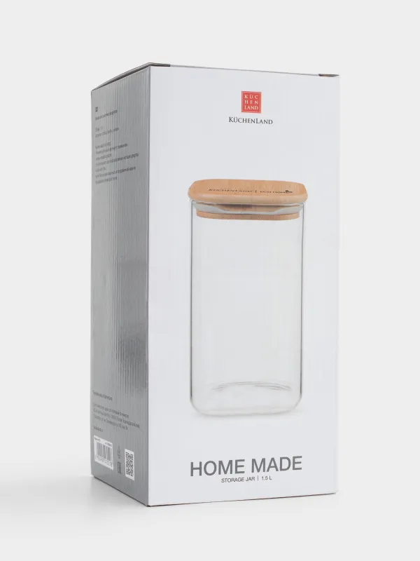 Bulk products jar, 1.5 l, glass / bamboo, square, Home made, image-4