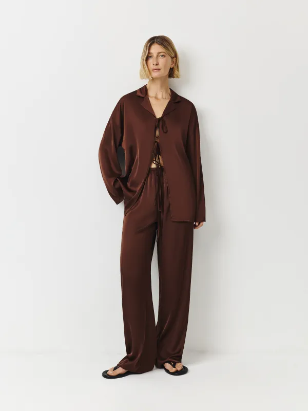 Women's trousers, homewear, size L, polyester, brown, Derin, image-0