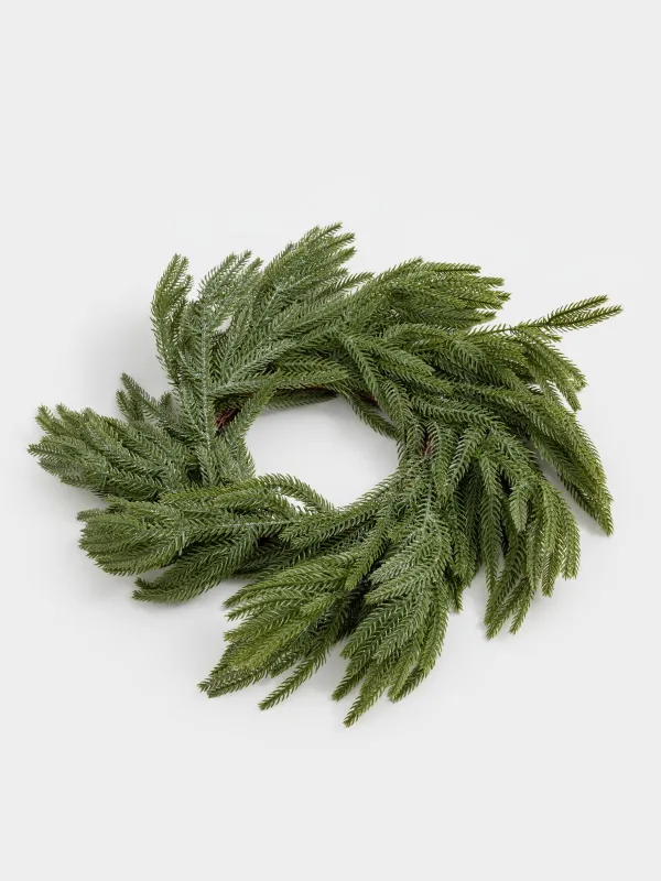 Decorative wreath, 18/55 cm, plastic / paper, Needles with silver spangles, Conifer decor, image-3