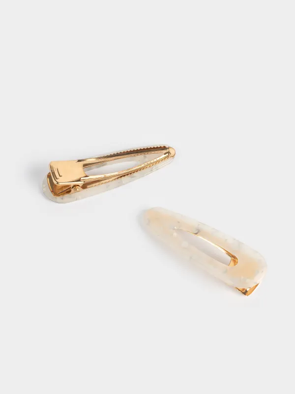 Hair clip, 7 cm, 2 pcs, Acrylic / metal, mother of pearl, Glam, Glam, image-2