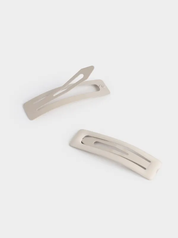 Hair clip, 7 cm, 2 pcs, metal, grey, Hair basic, image-2