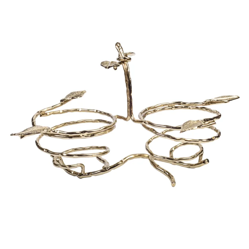 Snack stand, 26x16 cm, 2 pr, on stand, with handle, glass / metal, Branches, Fantastic gold, image-2