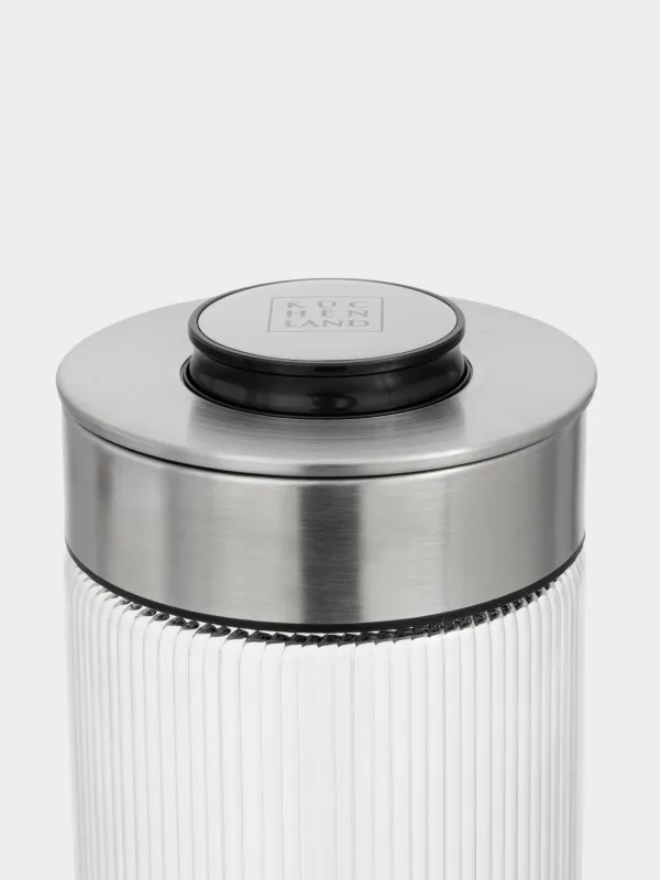 Bulk products jar, 960 ml, with vacuum lid, glass B, Ribby steel, image-4