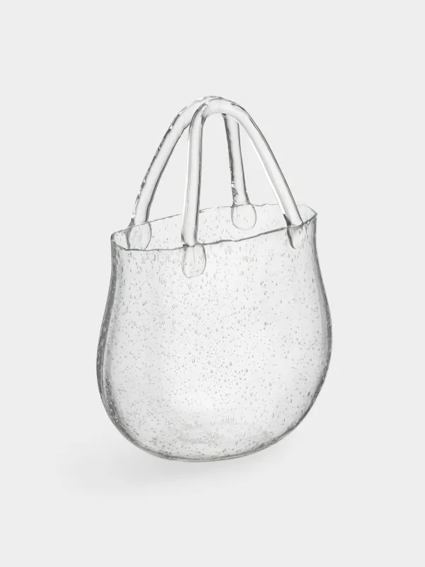 Flower vase, 31 cm, decorative, with handle, Glass, Bag, Clear, image-1