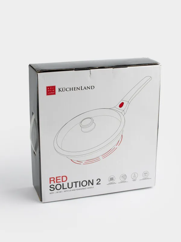 Wok, 28 cm, with lid, removable handle, coated, aluminum, Solution Red 2, image-9