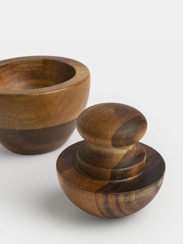 Spice mortar, 8x5 cm, with pestle, wood, noble tree, image-2