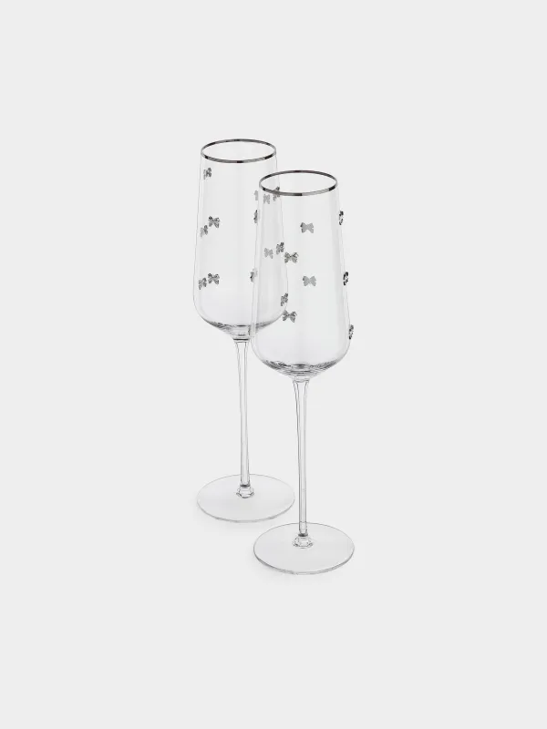 Drinking glass, 300 ml, 2 pcs, crystal glass, with silver edging, Ferentino, image-1