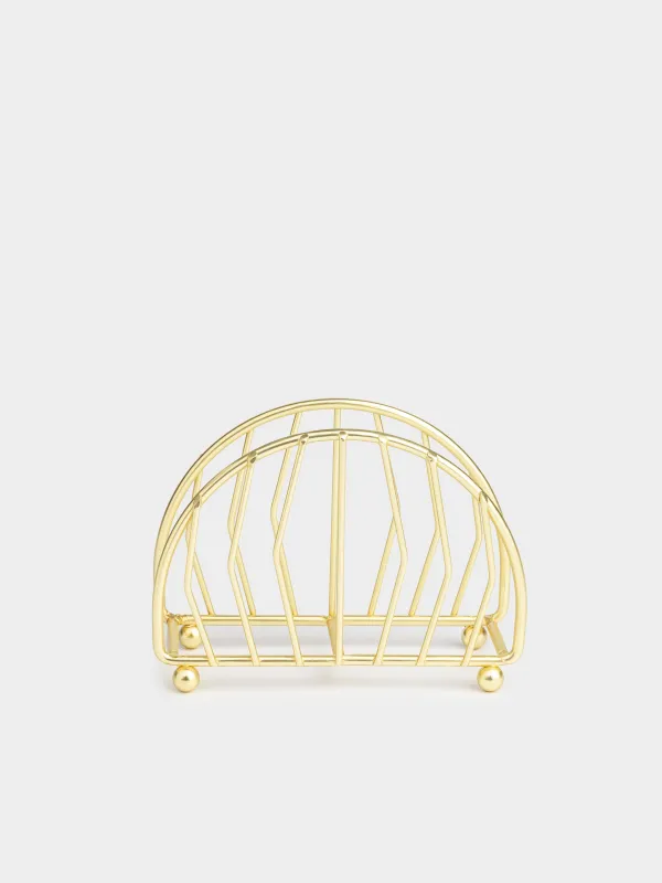 Napkin holder, 13 cm, metal, golden, semicircle, Twist gold, image-0
