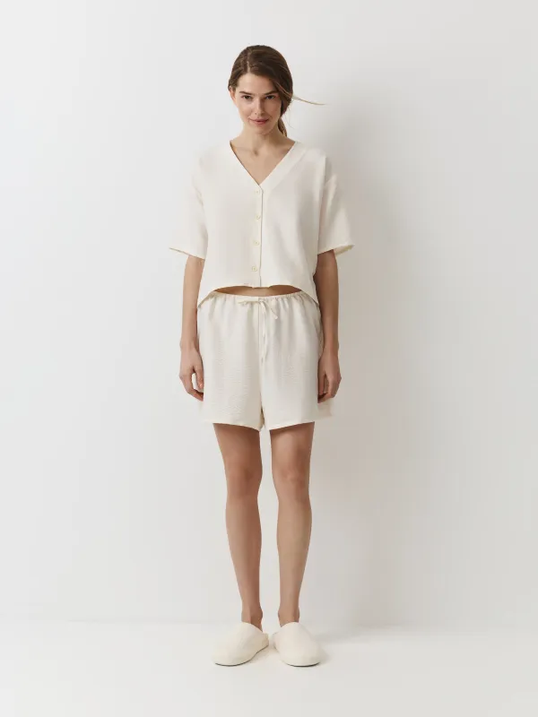 Women's shorts, homewear, size L, polyester, milky, Marlla, image-0