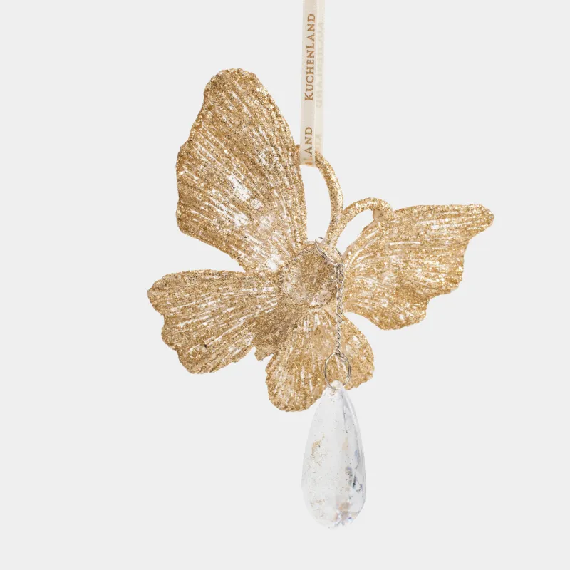 Christmas tree toy, 11 cm, plastic, Champagne, Butterfly, Butterfly NY, image-2