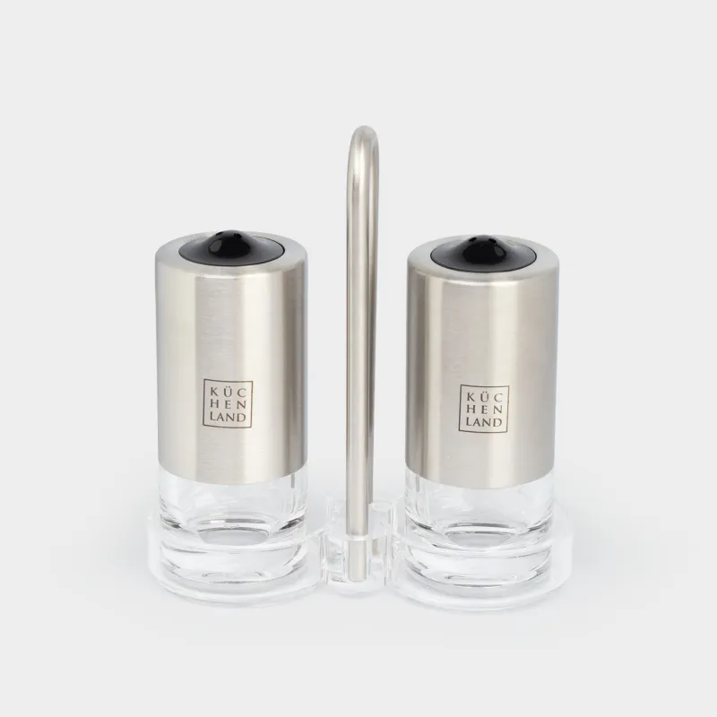 Salt and pepper set, 13 cm, on a stand, acrylic / steel, Spices