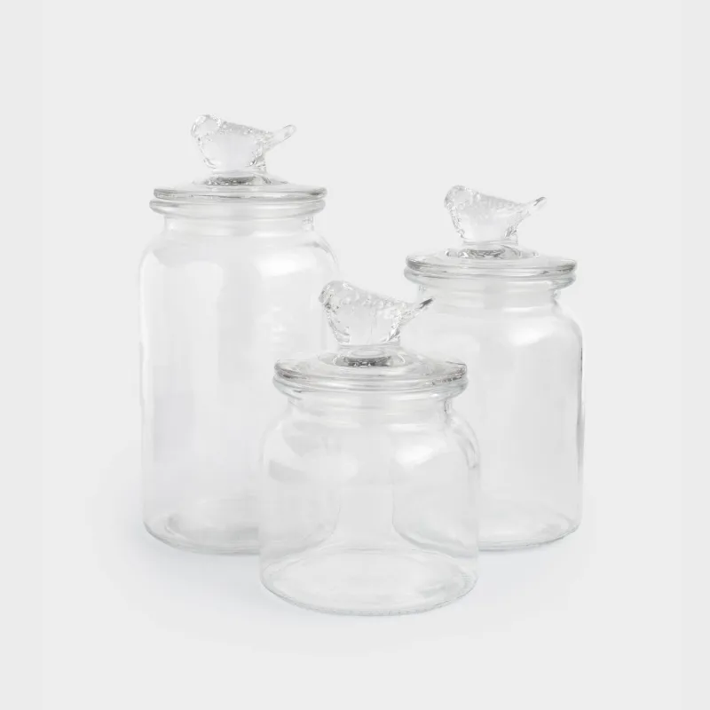Food jars set, 3 pcs, Glass, Bird, Birds