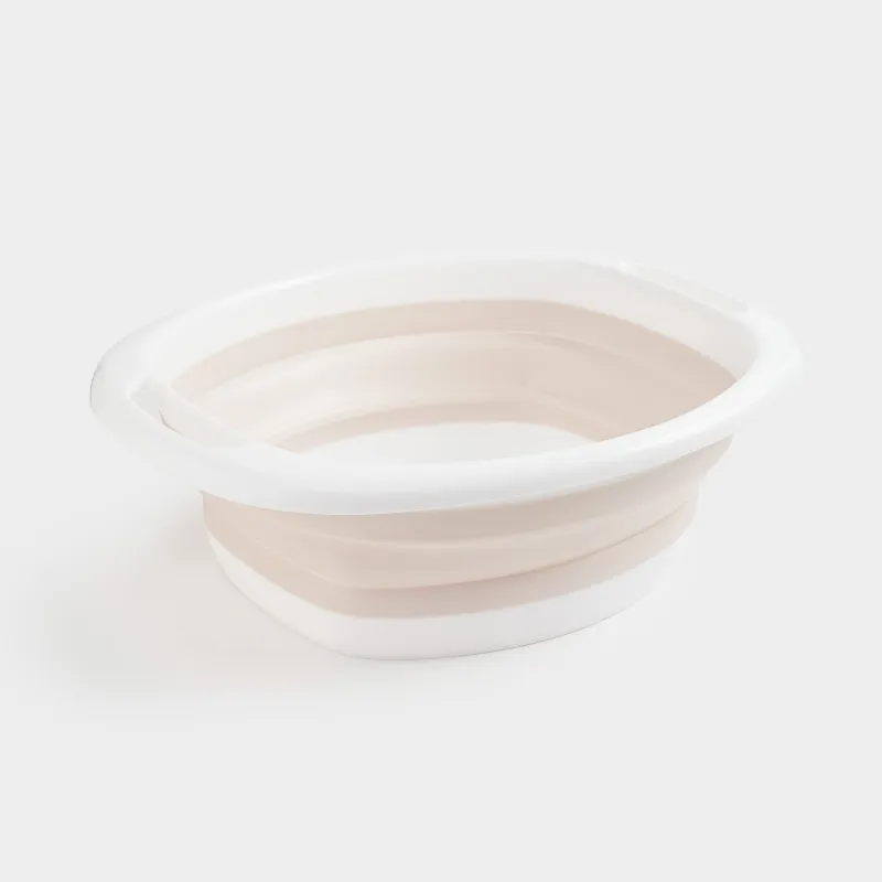 Folding basin, 10 l, ribbed bottom, plastic / rubber, beige-pink, Foldaway, image-1