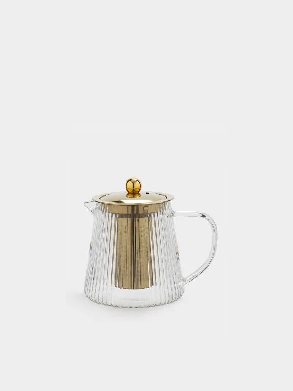Teapot, 900 ml, glass B, golden, Ribby gold, image-0