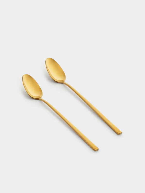 Tea spoon, 2 pcs, long handle, steel, gold, Madrid, image-1