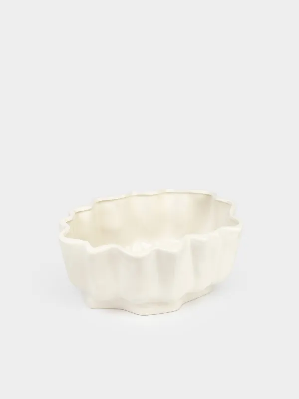 Fruit bowl, 26x20 cm, ceramic, milky, Bends, Crumple, image-2