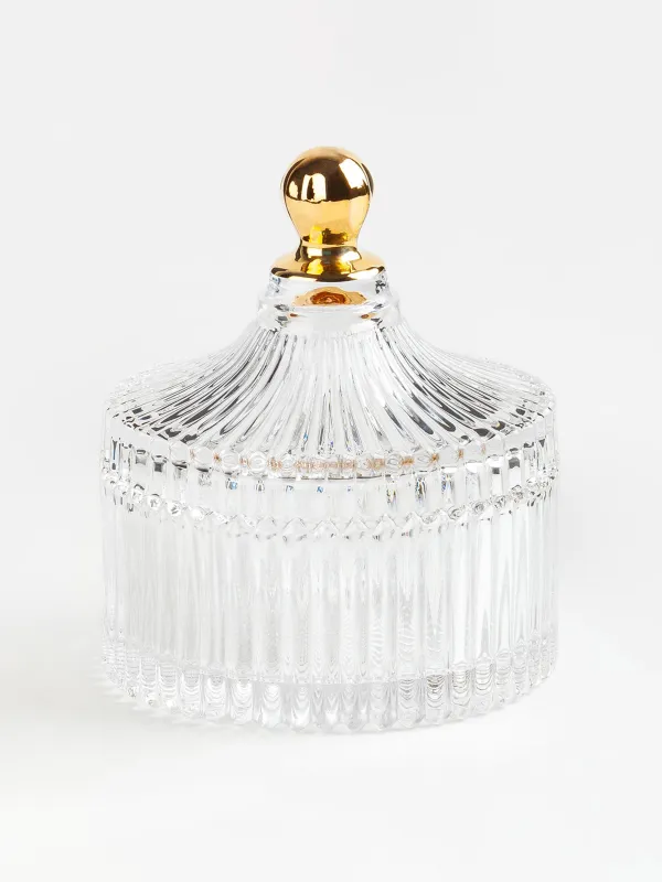 Storage container, 11x12 cm, 210 ml, glass R, with gold handle, Selene, image-0