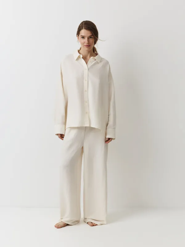 Women's trousers, homewear, size L, polyester, milky, Marlla, image-0