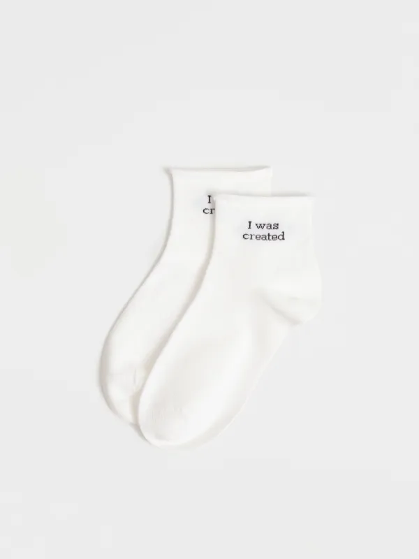 Women's socks, size 36-38, cotton/polyester, white, To create, I was created, Slogan, image-1