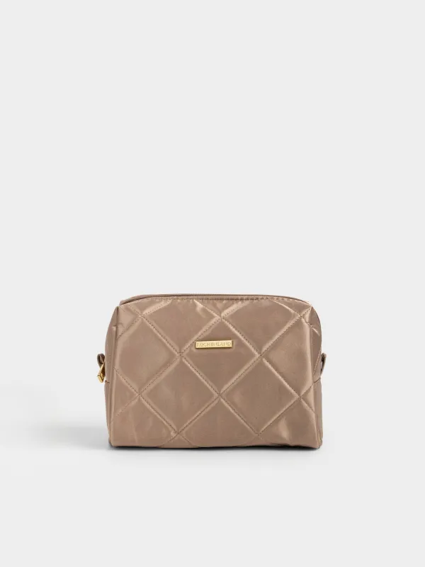 Makeup bag, 21x13 cm, quilted, satin, milky, Quilted silk, image-0