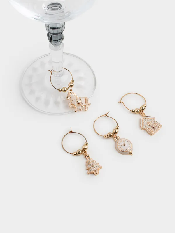 Bottle stopper with pendants, 5 items, metal / rhinestones, Clock, Christmas time, image-2