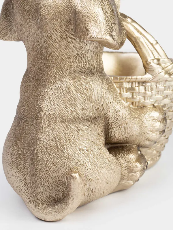 Candy bowl, 19х18 cm, 250 ml, with handle, polyresin, beige, Labrador with basket, Dog, image-4