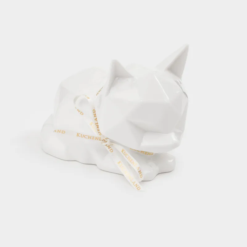 Decorative lamp, 13x9 cm, porcelain, white, Cat, Art modern, image-2
