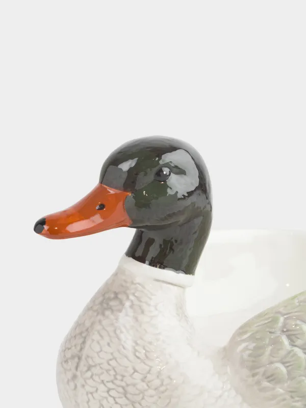 Deep dish, 33x19x18 cm, ceramic, green and white, Drake, Duck, image-5