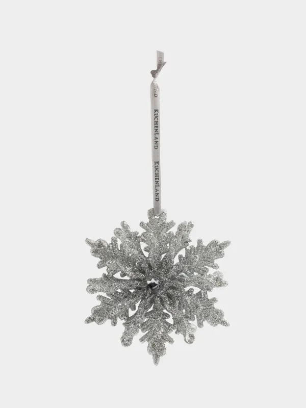 Christmas tree toy, 12 cm, acrylic, silver, Snowflake, Figure sparkle, image-2