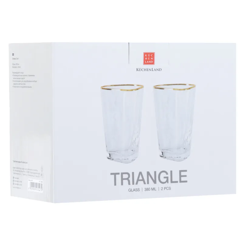 Glass, 13 cm, 400 ml, 2 pcs, glass, with golden edging, Triangle Gold, image-1