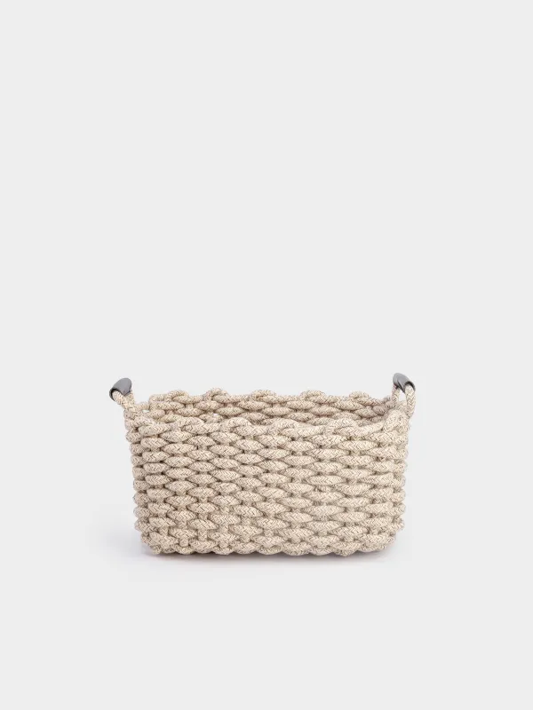 Storage basket, 35x25x15 cm, cotton/polyester, rectangular, beige-gray, Cozy striped, image-0