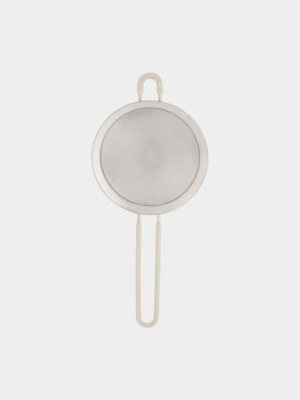 Strainer, 14 cm, with handle, steel / silicone, beige, Tammy, image-0