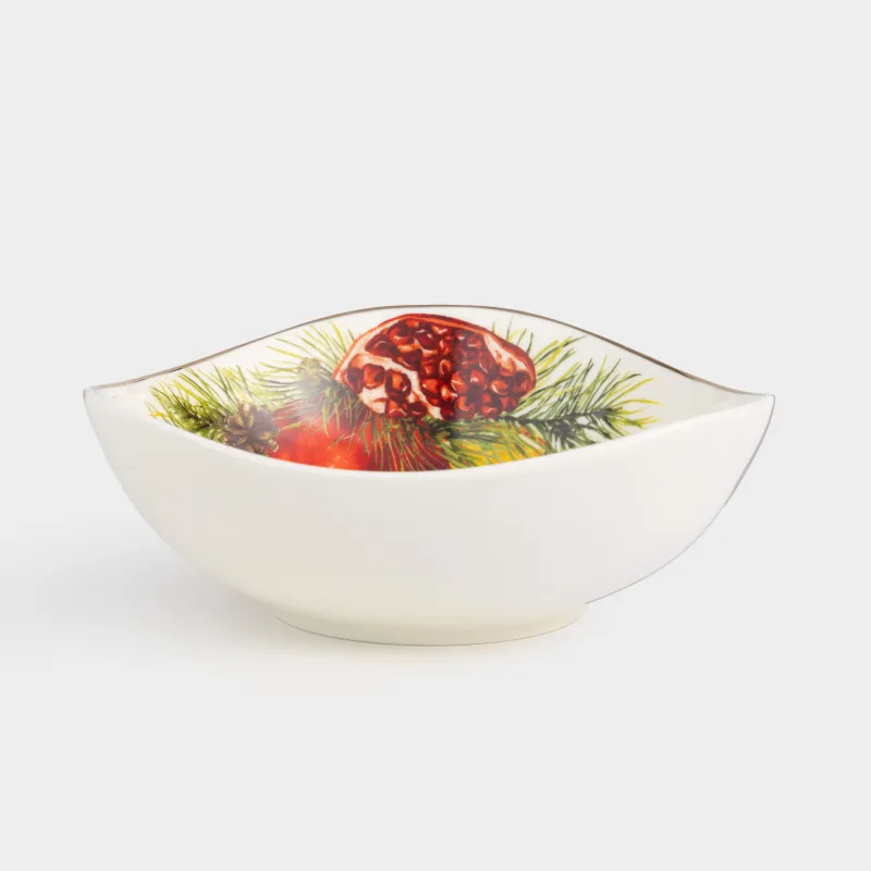 Bowl, 14x5 cm, porcelain N, white, with golden edging, Pomegranates and orange, Christmas miracle