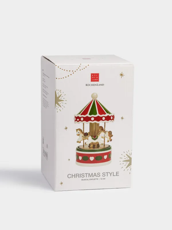 Statuette, musical, 16 cm, illuminated, ceramic, red-green, Carousel, Christmas style, image-5