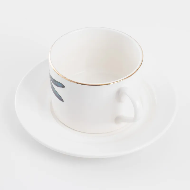 Tea pair, 1 person, 2 items, 220 ml, porcelain N, golden edging, Colored dragonfly, Symphony, image-1