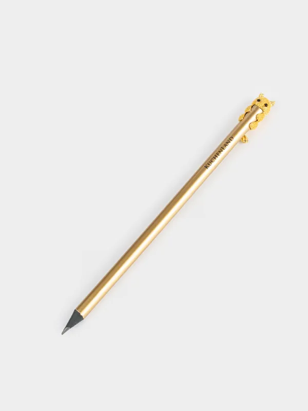 Pencil, 18 cm, black-graphite, with figure, golden, Cat, Draw, image-1